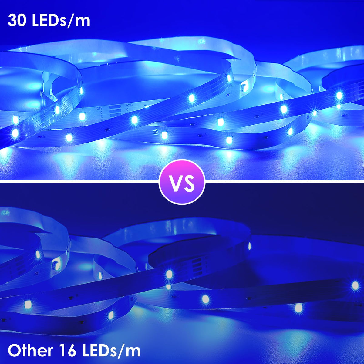 HOVVIDA LED Strip Lights 10M, 1x10M, 30 LEDs/Meter, 24V RGB LED Strip Light, 300 LEDs, APP and Remote Control, Music Mode, Timer Mode, LED for Bedroom, Living Room, Kitchen, Party
