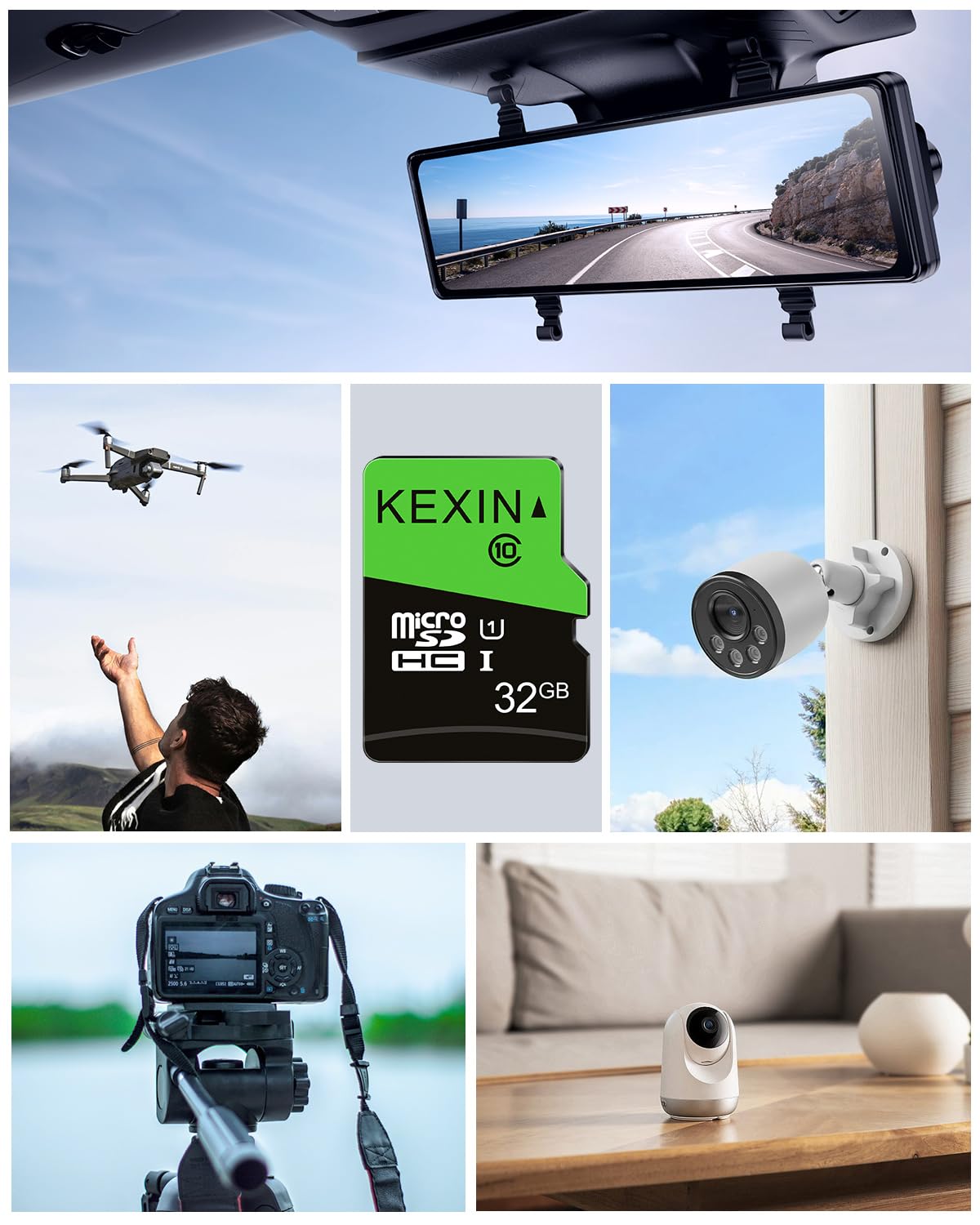 KEXIN Micro SD Card 32GB, MicroSDHC Memory Card UHS-I Up to 80MB/s Read, Class 10 C10 U1 TF Card for Camera, Smartphone, Security System, Drone, Tablet (Black Green)