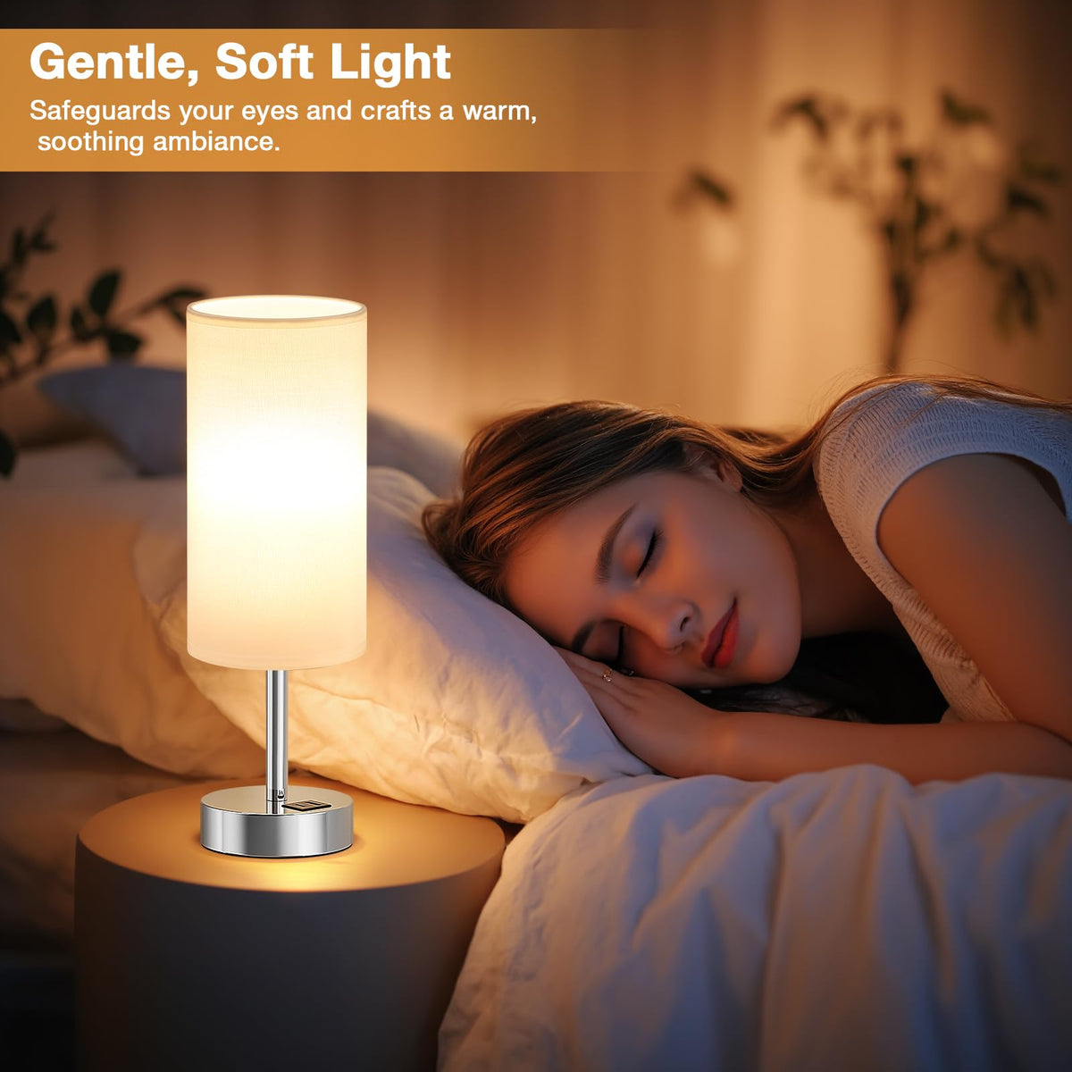 Aooshine Grey Table Lamp, 3-Way Dimmable, USB A + C Charging