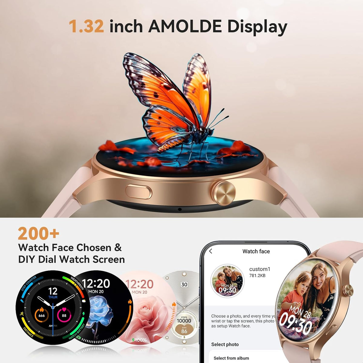 Smart Watch for Women, Answer/Make Call, 1.32'' AMOLED Ultra-Clear Screen Fitness Trackers with Heart Rate/Sleep/SpO2 Monitor, Smartwatch for iPhone/Samsung/Android, 110+ Sport Modes, 3ATM Waterproof