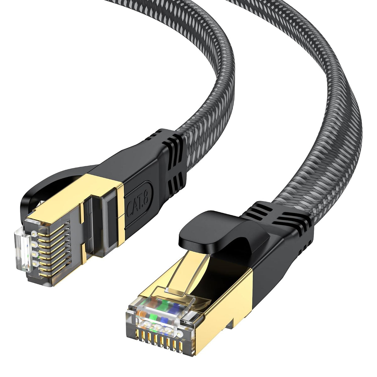CAT8 Ethernet Cable 2M, 40Gbps 2000MHz Flat High Speed Network Cable, Nylon Braided Shielded, Internet Cable Braided Network Cord RJ45 Indoor LAN Cables Compatible with PS5/Xbox/Router/PC (2M)