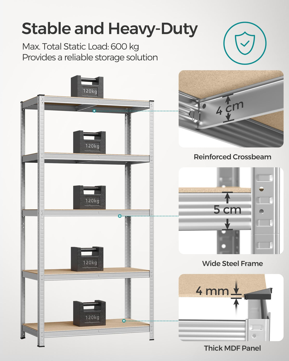 SONGMICS 5-Tier Heavy-Duty Shelving Units, Set of 2, Boltless Assembly