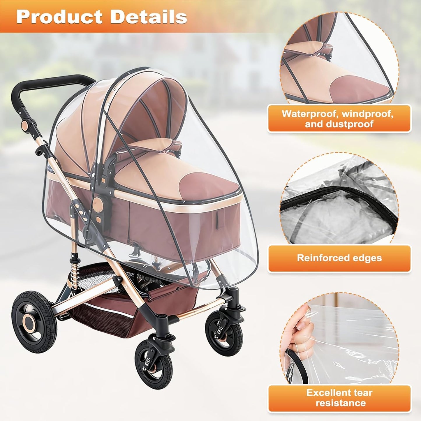 Universal Rain Cover for Pushchair & Pram - Clear EVA Weather Shield, Durable Waterproof Protection for Baby Stroller, Toddler Buggy in Heavy Rain & Wind