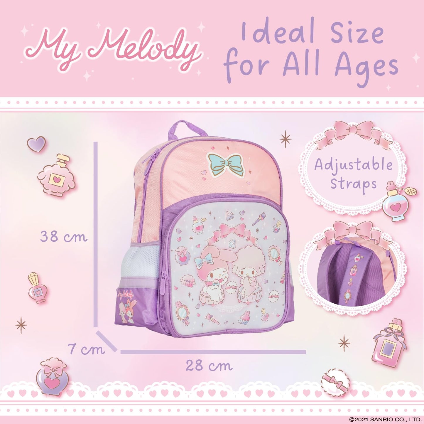 Blue Sky Studios KPop Demon Hunters HUNTR/X Backpack - Official Merchandise - Lightweight Kids School Bag with Padded Straps, Front Pocket & Silver Holographic Details - 36cm K-Pop Purple Rucksack