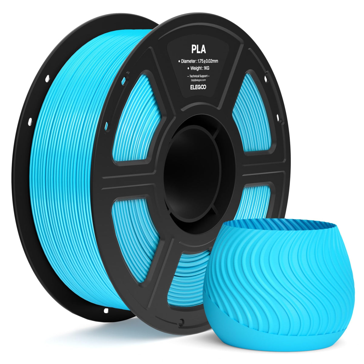 ELEGOO PLA 3D Printer Filament 1.75mm Black 1KG, Easy to Use, Durable