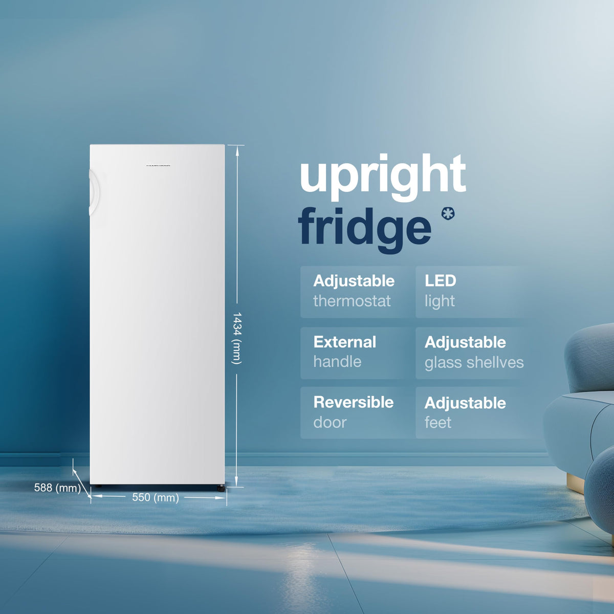 Fridgemaster MTZ55153E Freestanding Upright Freezer, 165 Litres, 143 cm Tall, 4 Star Freezer Rating, 55cm width, E Rated in White