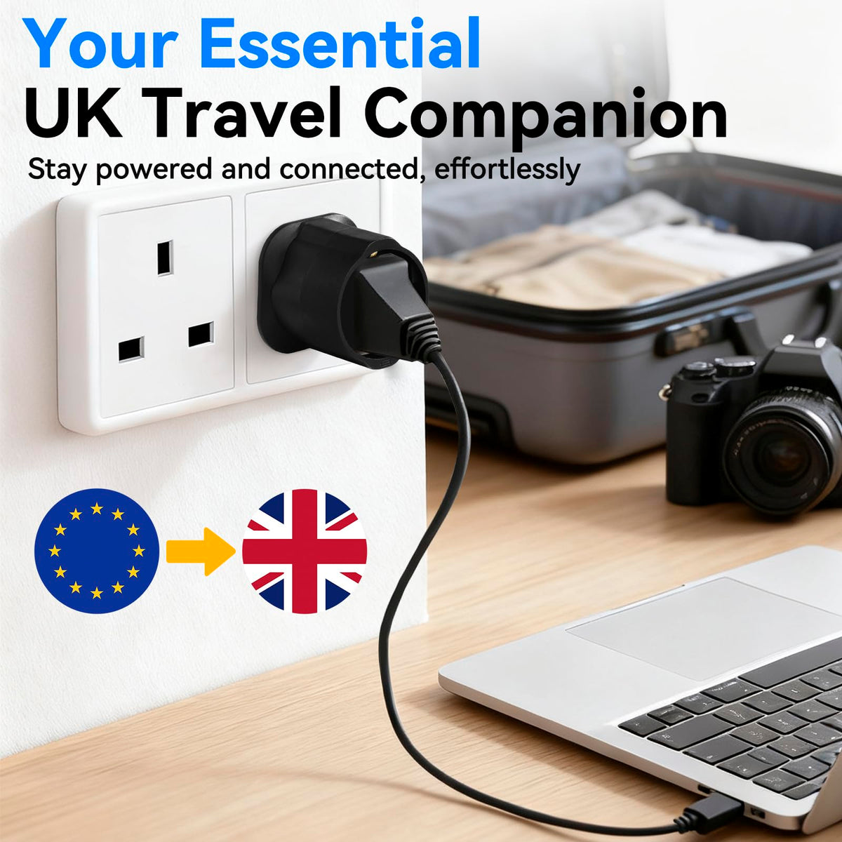 VGUARD European to UK Plug Adapter 2 Pack BS8546 Certified Travel Adapter 2-Pin to 3-Pin, EU Schuko to UK Plug with 13A Fuse for Europe French Spanish German Turkish to UK Socket - Black