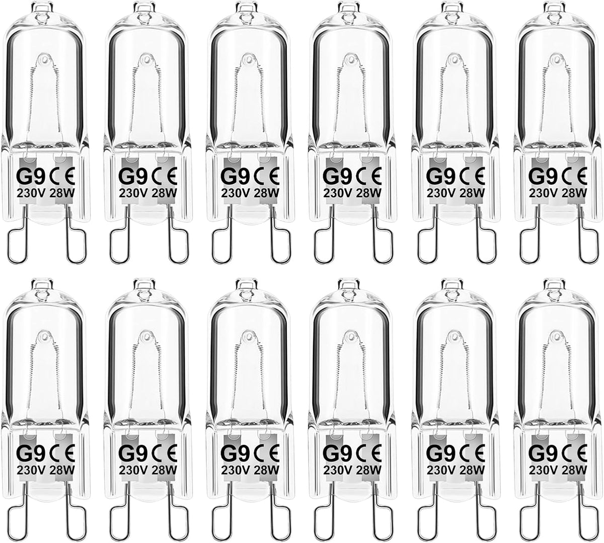 G9 Halogen Light Bulbs, 28W 2700K Warm White 230V Dimmable Capsule Bulbs, Non-Flicker - 12 Pack