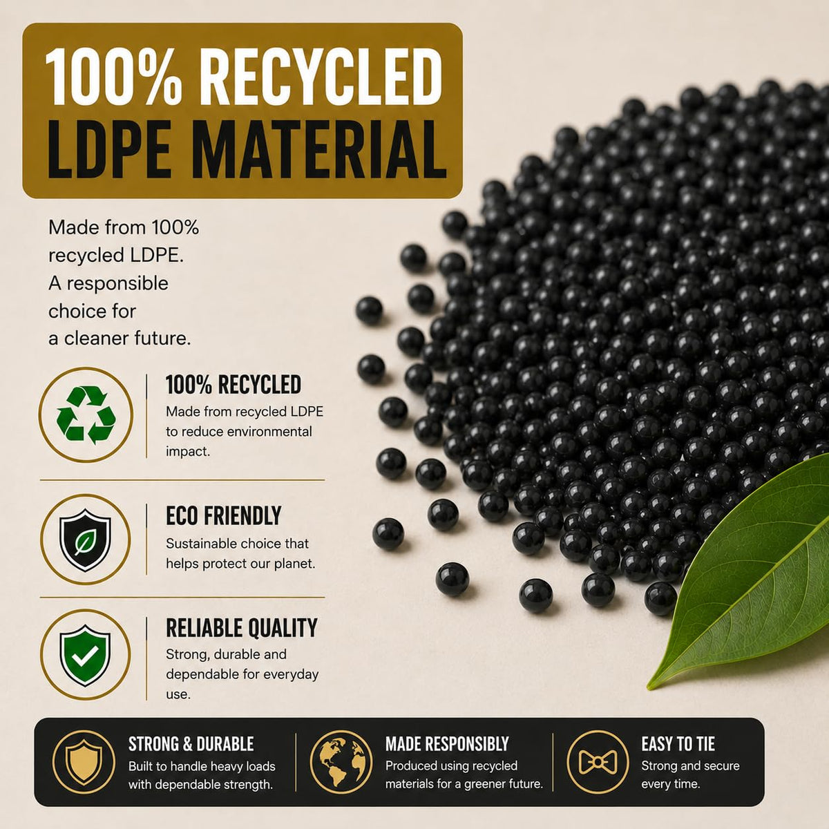Haya Home 50L 50 Bin Bags Heavy Duty Bin Liners, Black Plastic Refuse Sacks large Garbage Waste Dustbin Bags for Kitchen Home Office DIY Garden from 100% Recycled Material
