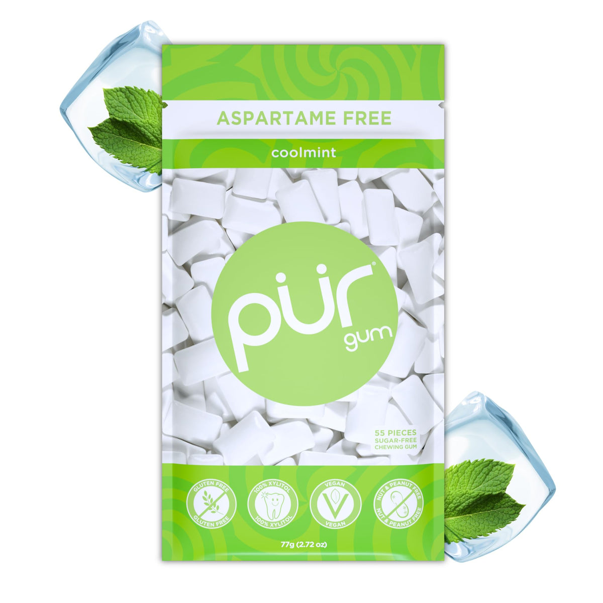 PUR Gum, Spearmint, Xylitol Gum, No Artificial flavour, 55 Count