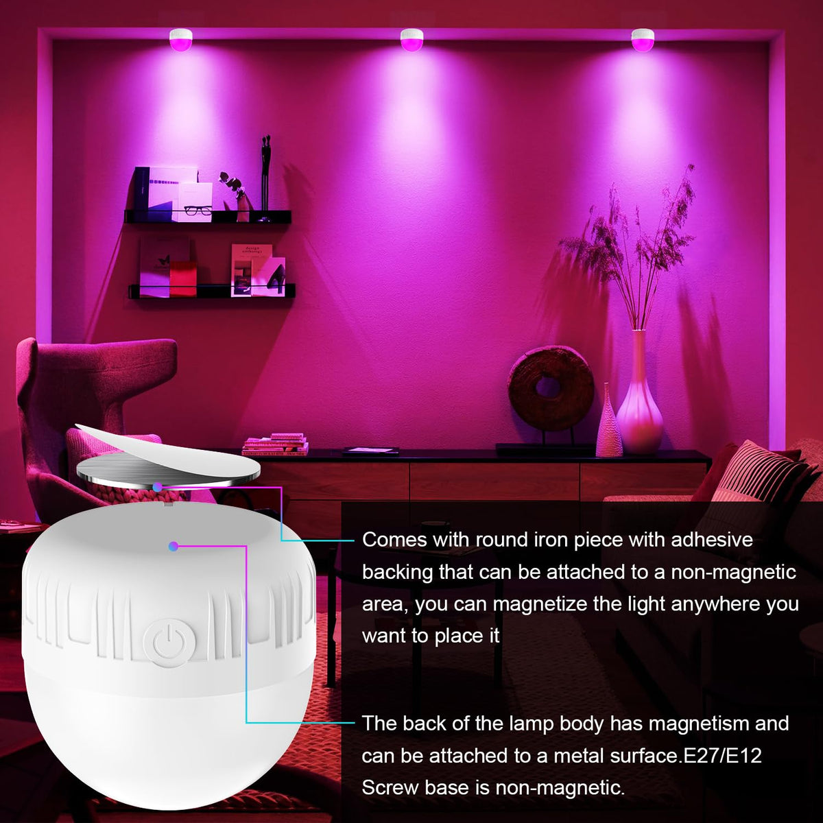 LGMCF E14 Rechargeable Light Bulb, 8W, 3 Colors, Timer, Dimmable, 2 Pack