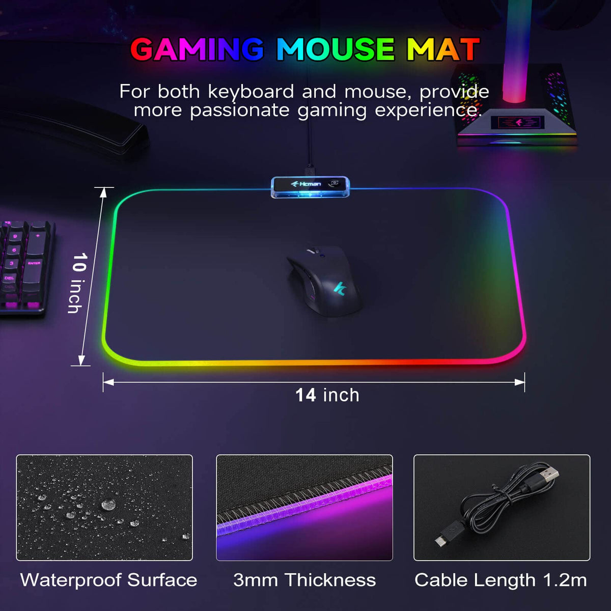 Hcman Charging RGB Gaming Mouse Pad - Wireless 15W Mousepad LED Extra Large