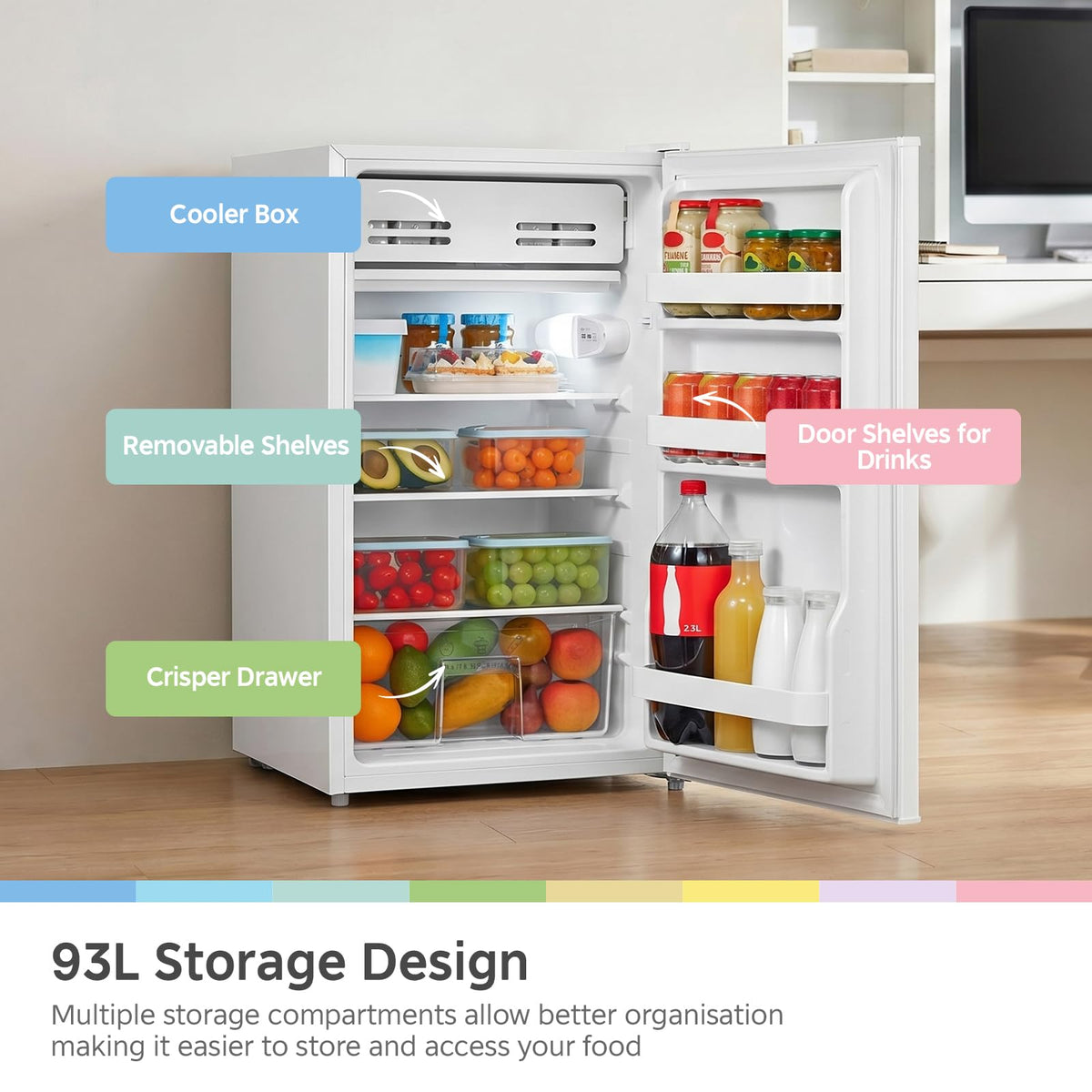 COMFEE' 80L Under Counter Fridge with 4-Star Ice Box, RCD80WH3UK(E)
