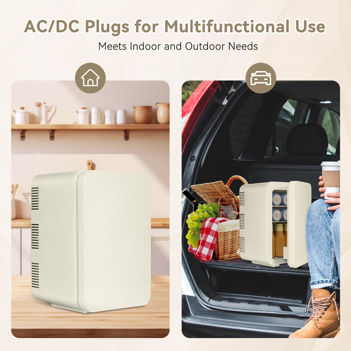 ARTETHYS Mini Fridge for Bedrooms, 10L Small Car Fridge, White
