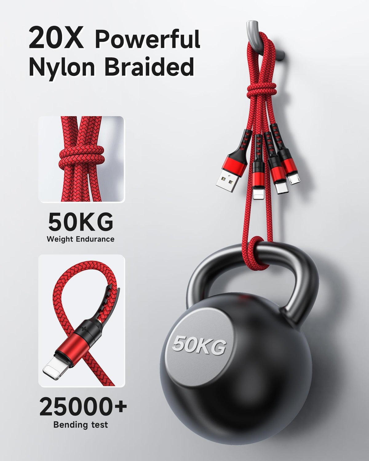 RAVIAD Multi Charger Cable, 3 in 1 Charger Cable 3A USB Fast Charging Cord