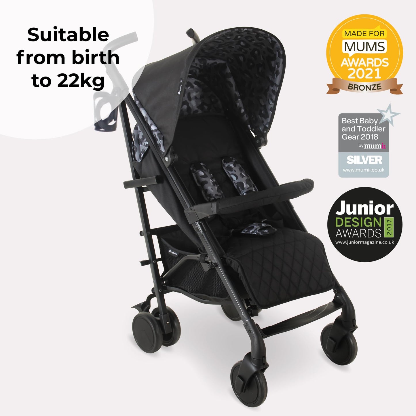 My Babiie MB51 Stroller – from Birth to 4 Years (22kg), Lightweight, Umbrella Fold, Travel Buggy for Toddlers, Pushchair Includes Footmuff, Cup Holder, Rain Cover - Blush Pink