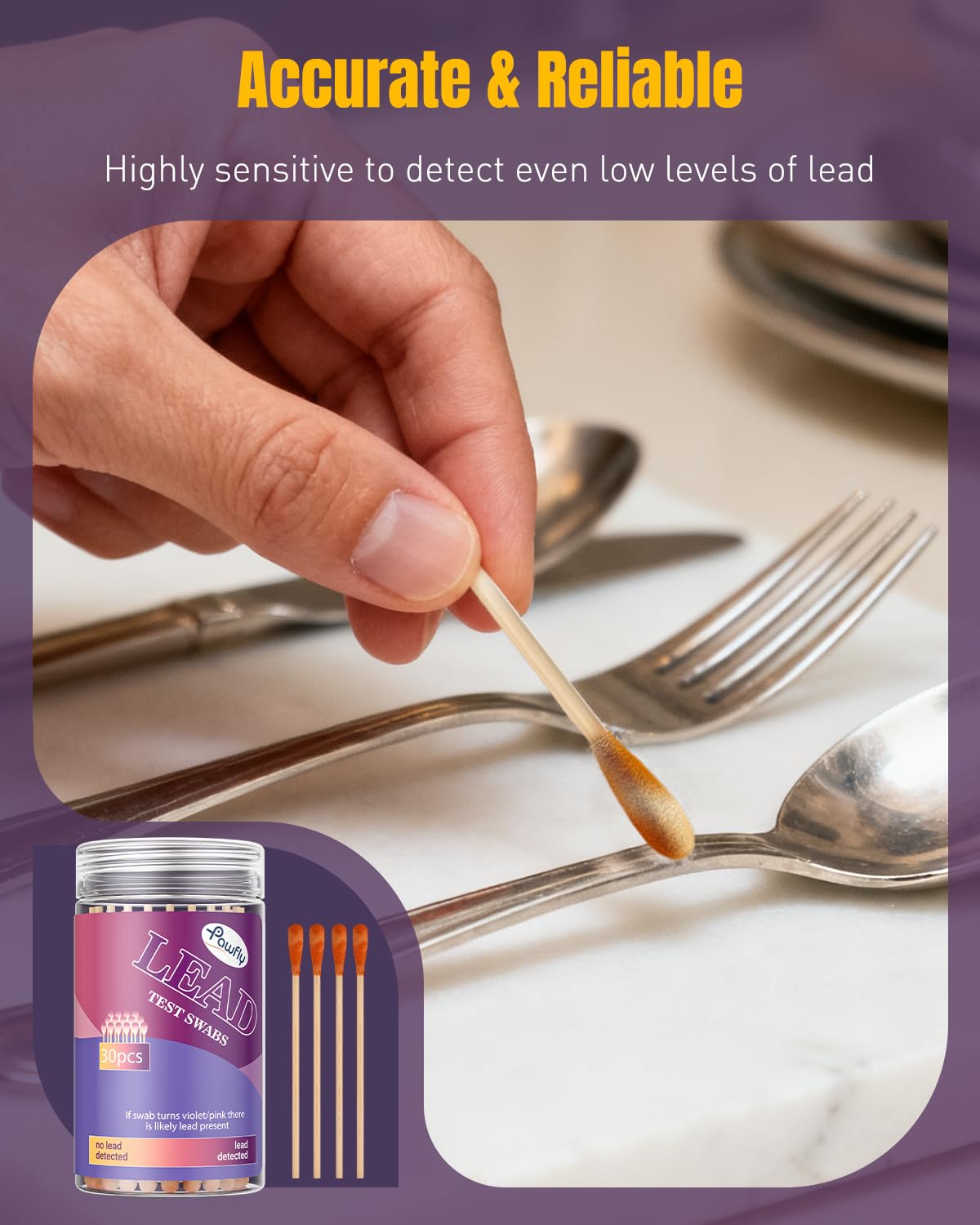 Pawfly 60 Pcs Lead Test Kit for Dishes (Dip in Water to Use) Instant Lead Test Swabs with Results in 30 Seconds Rapid Home Lead Testing Kit for Ceramics Metal Toy Jewelry & Wood