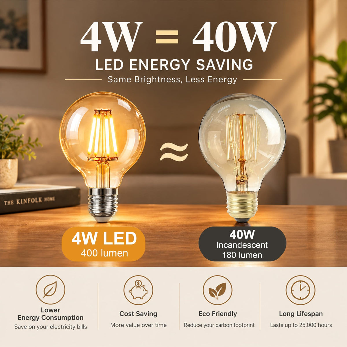 YOUDIAN E27 LED Edison Screw Bulb,Vintage Light Bulb ST64 4W(Pack of 2)