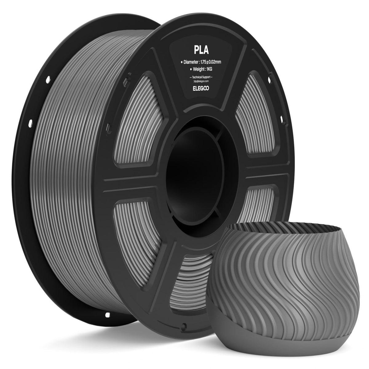 ELEGOO PLA 3D Printer Filament 1.75mm Black 1KG, Easy to Use, Durable