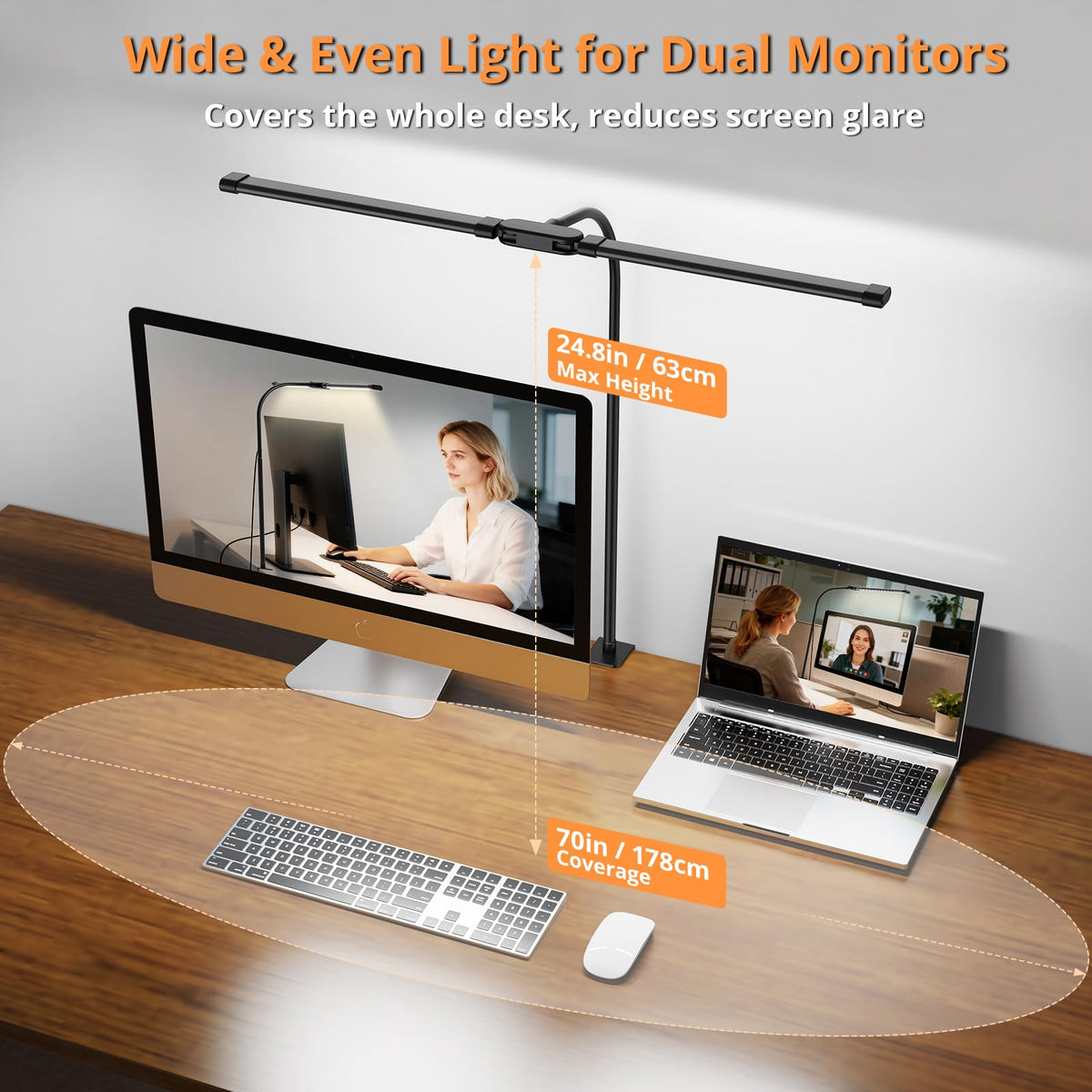Woputne Dual Head Led Desk Lamp with Clamp for Home Office Study, 24W,Black
