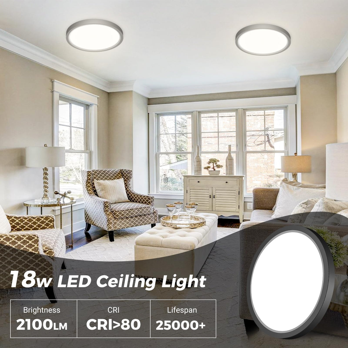 slochi Bathroom Light, 3000K/4000K/6500K 3 Color Temperature, Waterproof, Round, Modern, Flush Ceiling Light for Bathroom, Kitchen, Bedroom, Hallway and MoreØ18CM(Gold)
