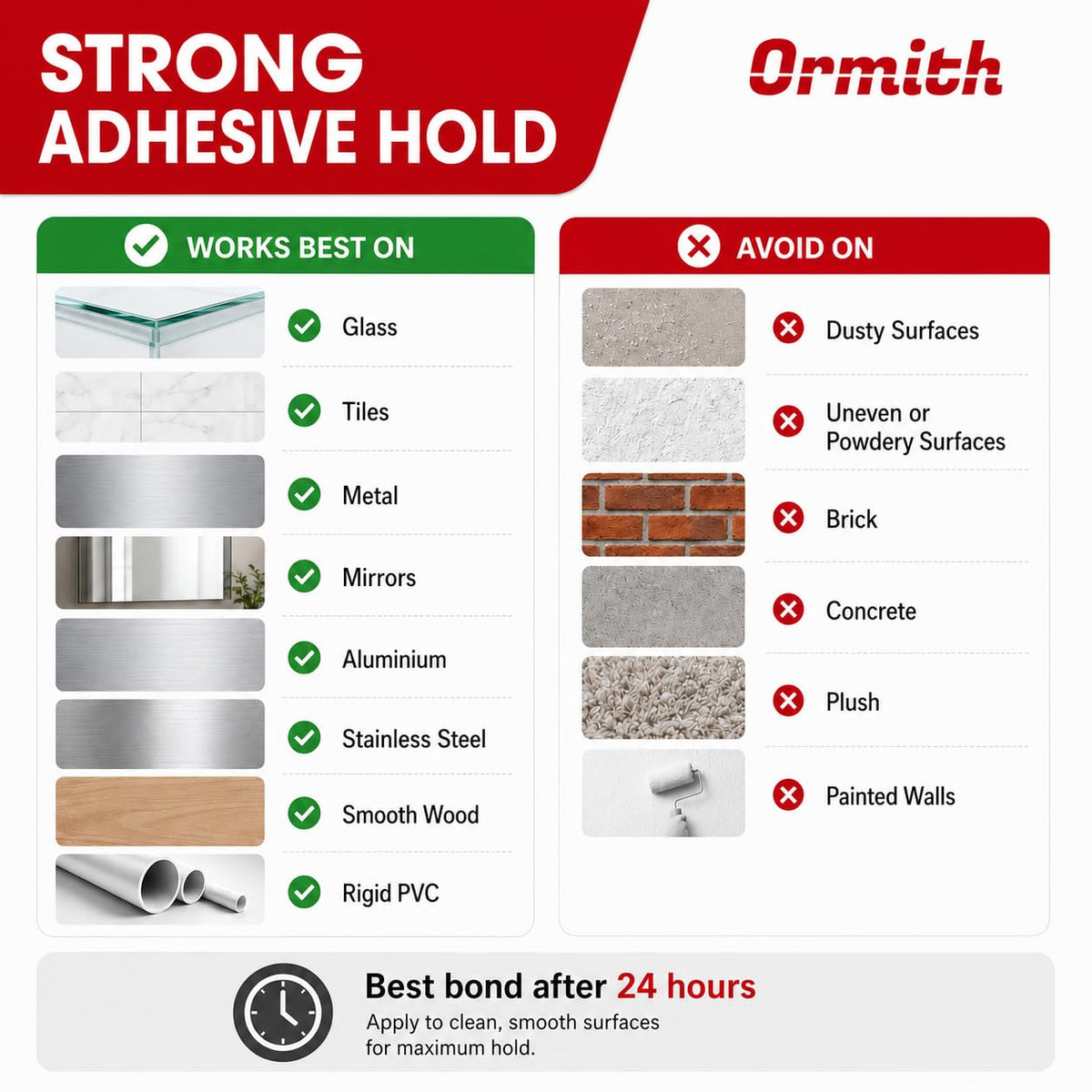 Ormith Double Sided Tape Heavy Duty 48 Pcs | Strong Double Sided Sticky Pads for Outdoor Indoor Wall Mounting | Water Proof Adhesive Strips for Quick Damage-Free Hanging (50 x 30mm)