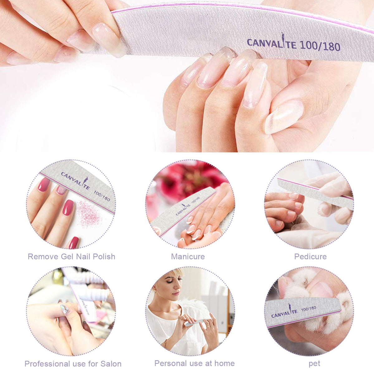 Professional Nail Files Double Sided Emery Board Nail Styling Tools Pet Grooming Tools for Home and Salon Use (Half Moon 180/240, 12pcs)