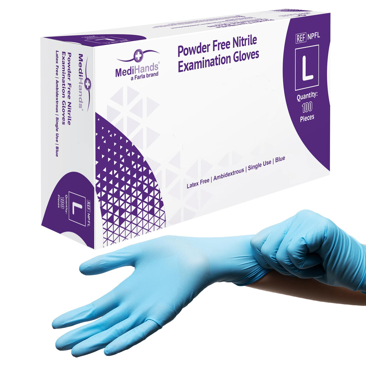 MediHands Nitrile Gloves Medium, Blue Heavy Duty Disposable Glove and Surgical Gloves, Powder Free and Latex Free, Medical, Food, Multi Use, Pack of 100