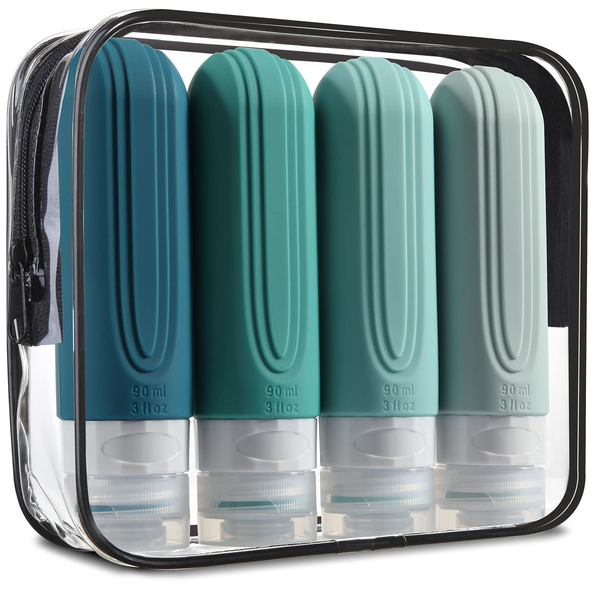 Mrsdry Travel Bottle for Toiletries, Leak Proof Silicone Travel Size 90ml Bottles Refillable Containers for Liquid Shampoo, BPA Free and TSA Approved Travel Accessories with Clear Bag (4 Pack)