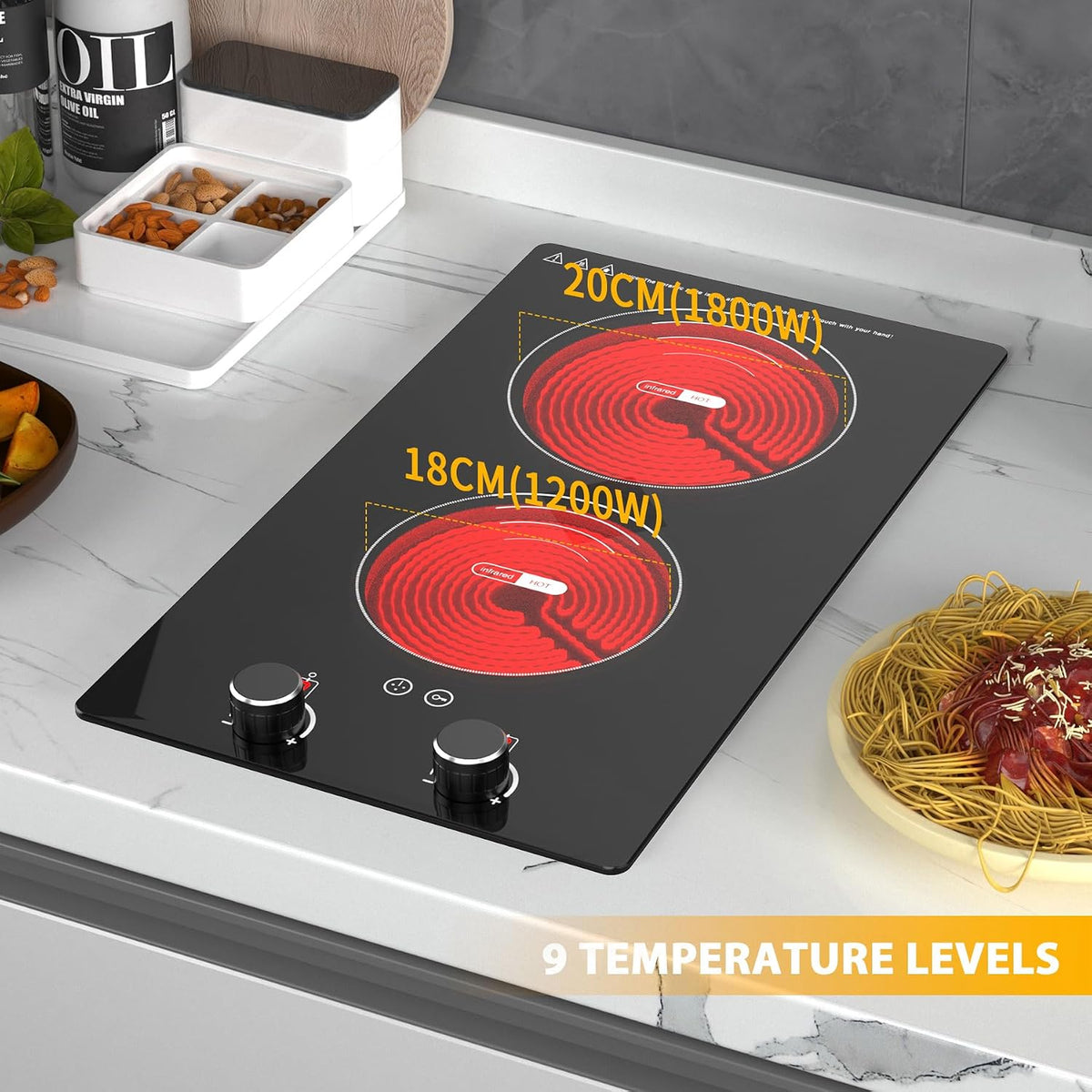 VBGK Portable Ceramic Hob, 2000W Pulg in Single Electric Hob, Portable Electric Hob with Digital LED Touch Controls, 10 Power Levels, 4-Hour Timer, Child Safety Lock, Black