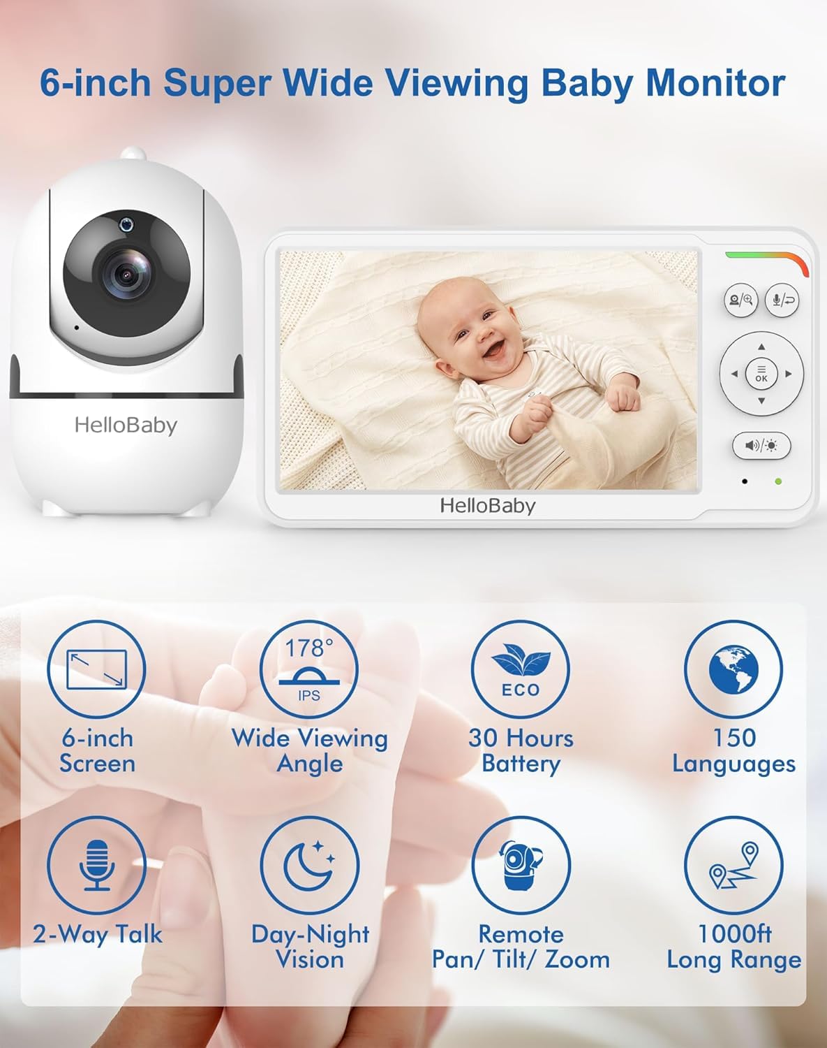 HelloBaby HB6550 Baby Monitor with Camera and Night Vision, 5" Split Screen