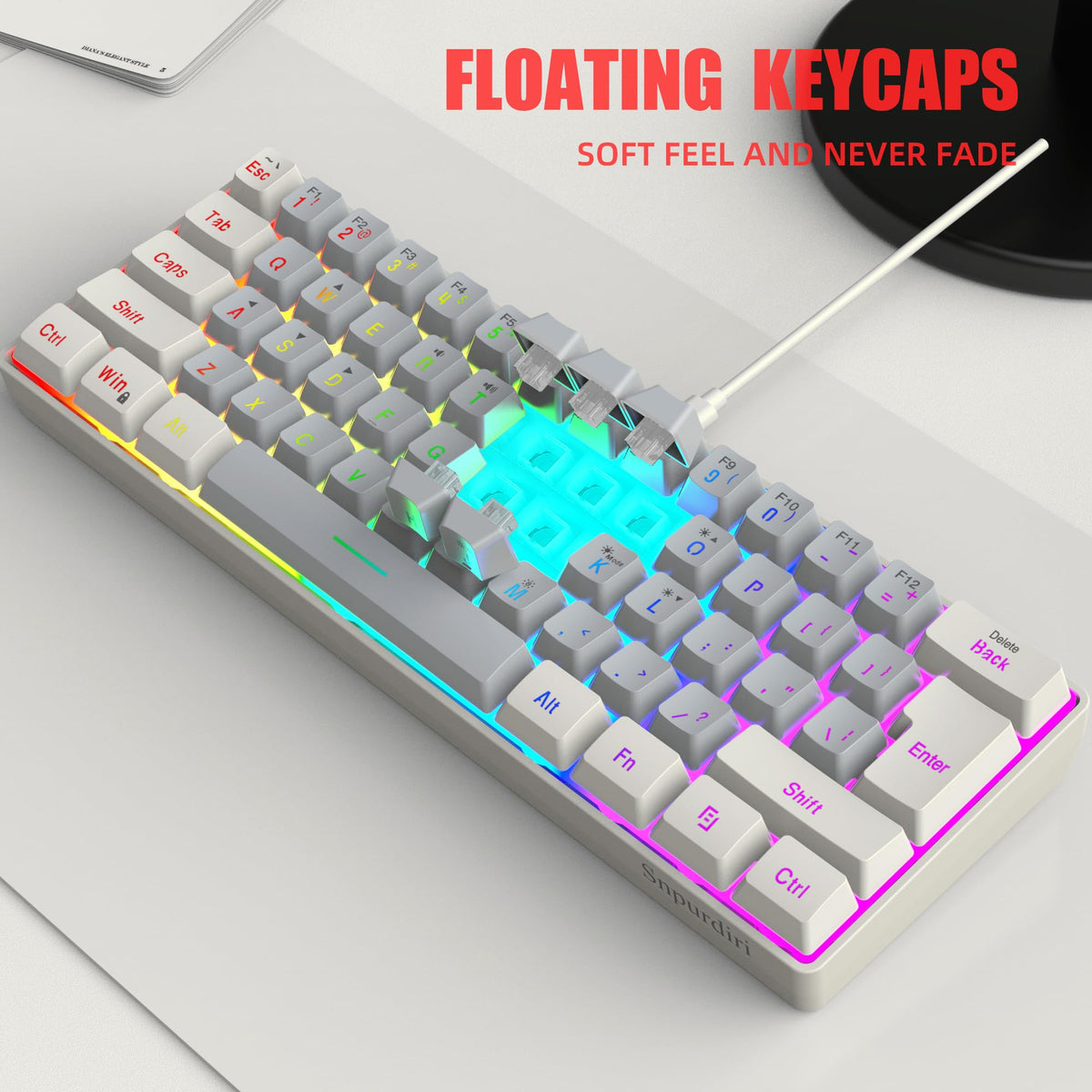 Snpurdiri Wired Mechanical Gaming Keyboard, 60% Size, LED Backlight, 61 Keys, Small Wired Office Keyboard for Windows Laptop/PC, Mac (Black-Red, Blue Switches)