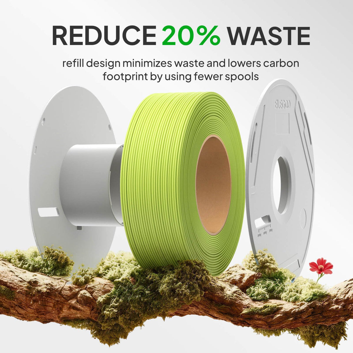 ELEGOO PLA Basic Refill 3D Printer Filament 1.75mm Red 1KG, Easy Storage