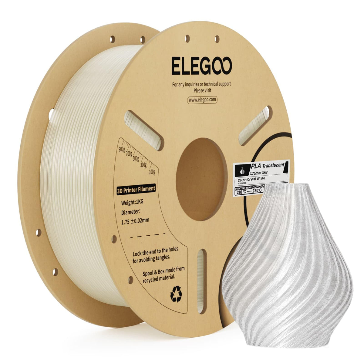 ELEGOO PLA Filament 1.75mm Black 1KG, 3D Filament Dimensional Accuracy +/- 0.02mm, 1kg Cardboard Spool(2.2lbs) 3D Printing Filament Fits for Most FDM 3D Printers
