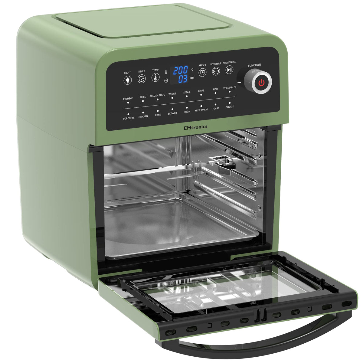 EMtronics Retro Air Fryer Oven Combi, Rotisserie and Grill, Large Family Size 12L with 16 Pre-Set Menus for Oil Free Cooking – Black