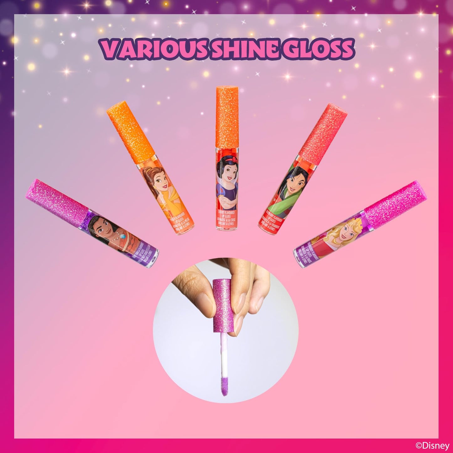 Disney Princess 12 Piece Plant Based Lip Gloss, Girls Party Favours, First Makeup Set for Girl, Perfect for Parties, Sleepovers and Birthday Gifts, Ages 3+, by Townley Girl