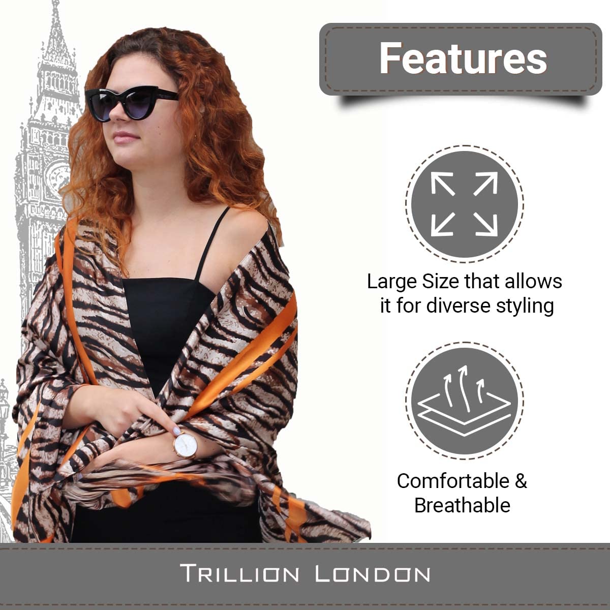 Trillion London® Silk Shawl Birthday Gifts for Women - Designer Silk Scarf