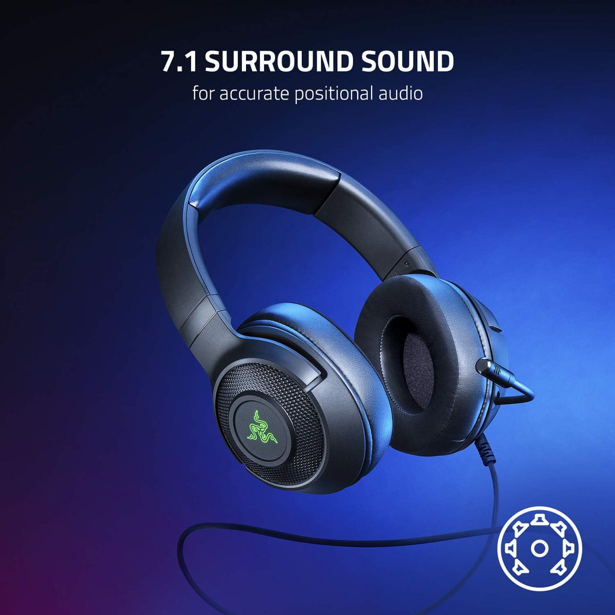 Razer Kraken V3 X USB - Wired USB Gaming Headset (ultra-lightweight at 285g, TriForce 40mm drivers, HyperClear Cardioid Microphone, 7.1 surround sound, Chroma RGB) Black