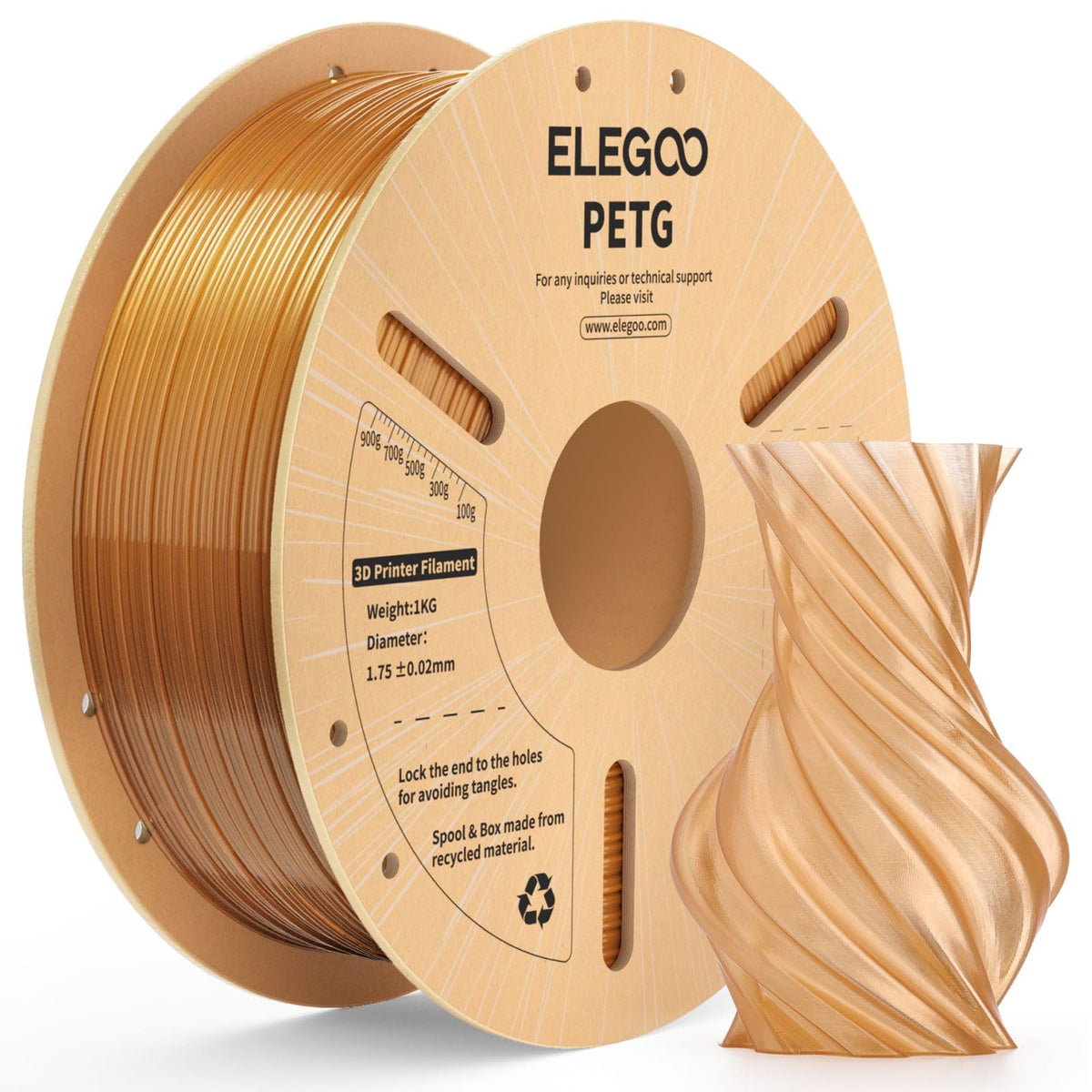 ELEGOO Rapid PETG 3D Printer Filament 1.75mm Black 1KG