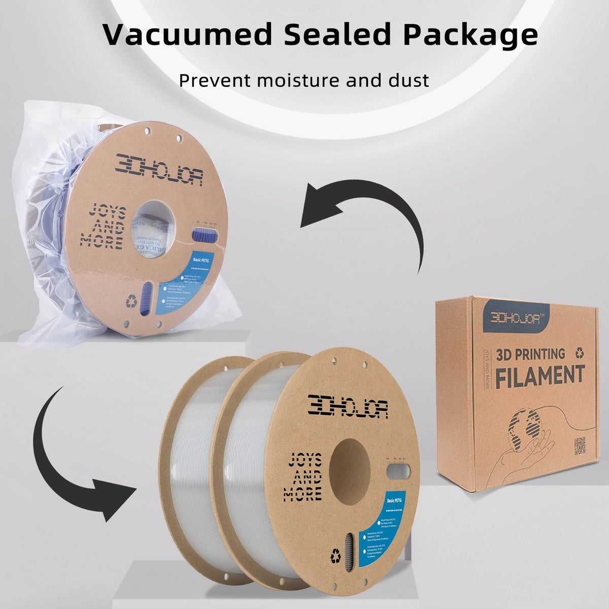 3DHoJor Basic PETG Filament 1.75mm 1kg*2 Bundle for 3D Printers-2Pack Black