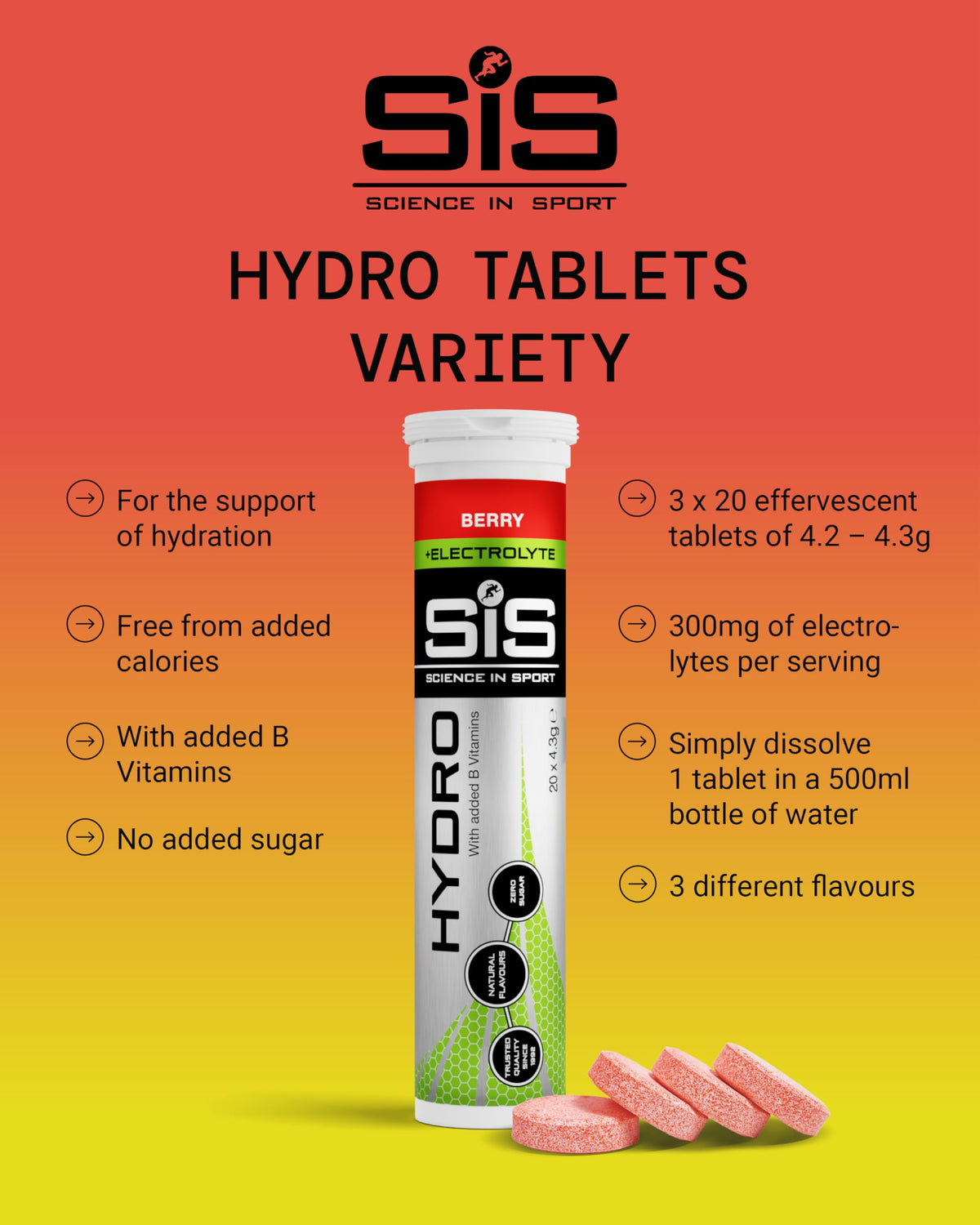 Science in Sport Hydro Electrolyte Tablets, Berry, 20 Tablets