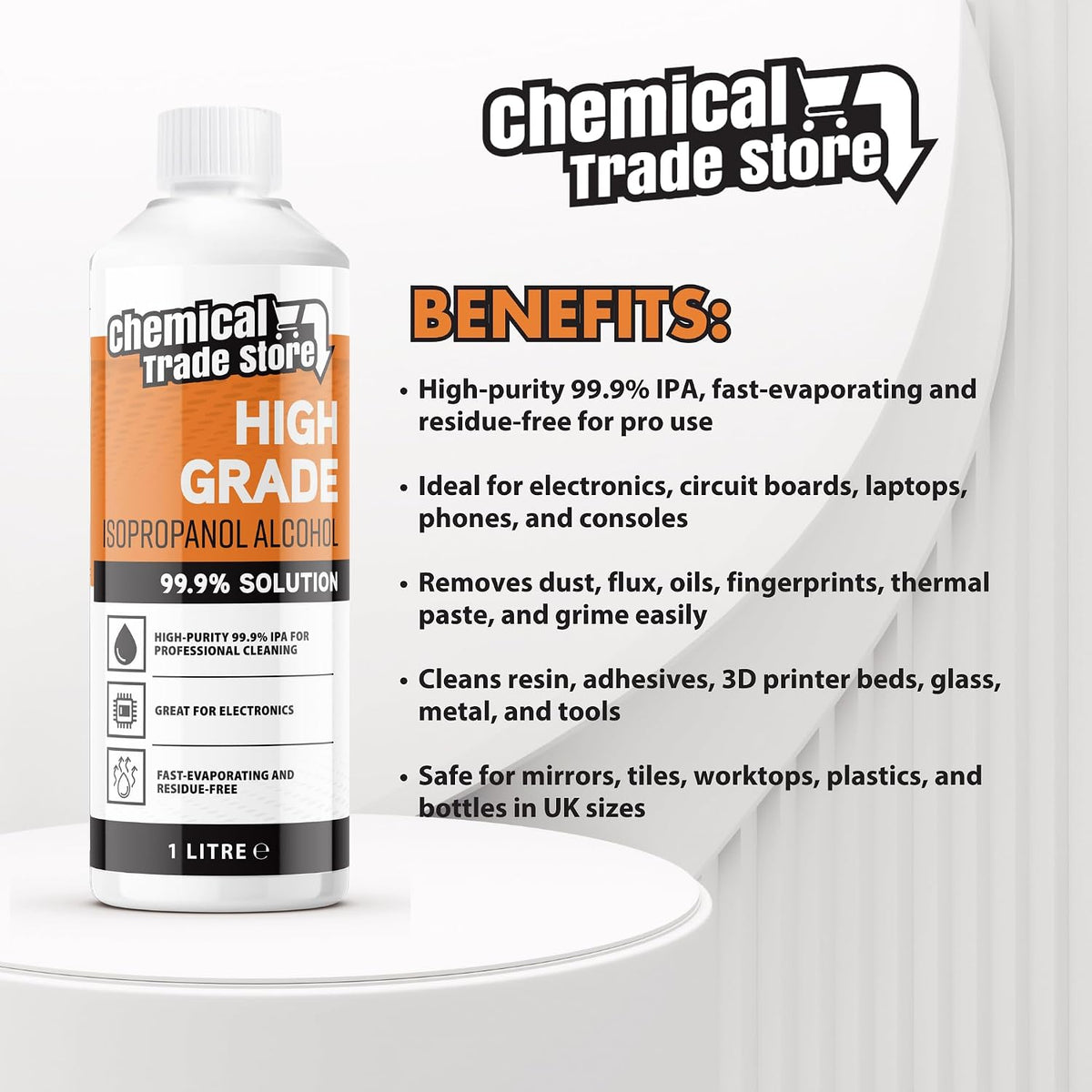 Isopropanol Alcohol 99.9%, 1 Litre - High-Purity Isopropyl Alcohol IPA, Solvent & Cleaner For Electronics, PC & Phone Cleaning, Ink Removal, Surface Prep, Lab & Industrial Use