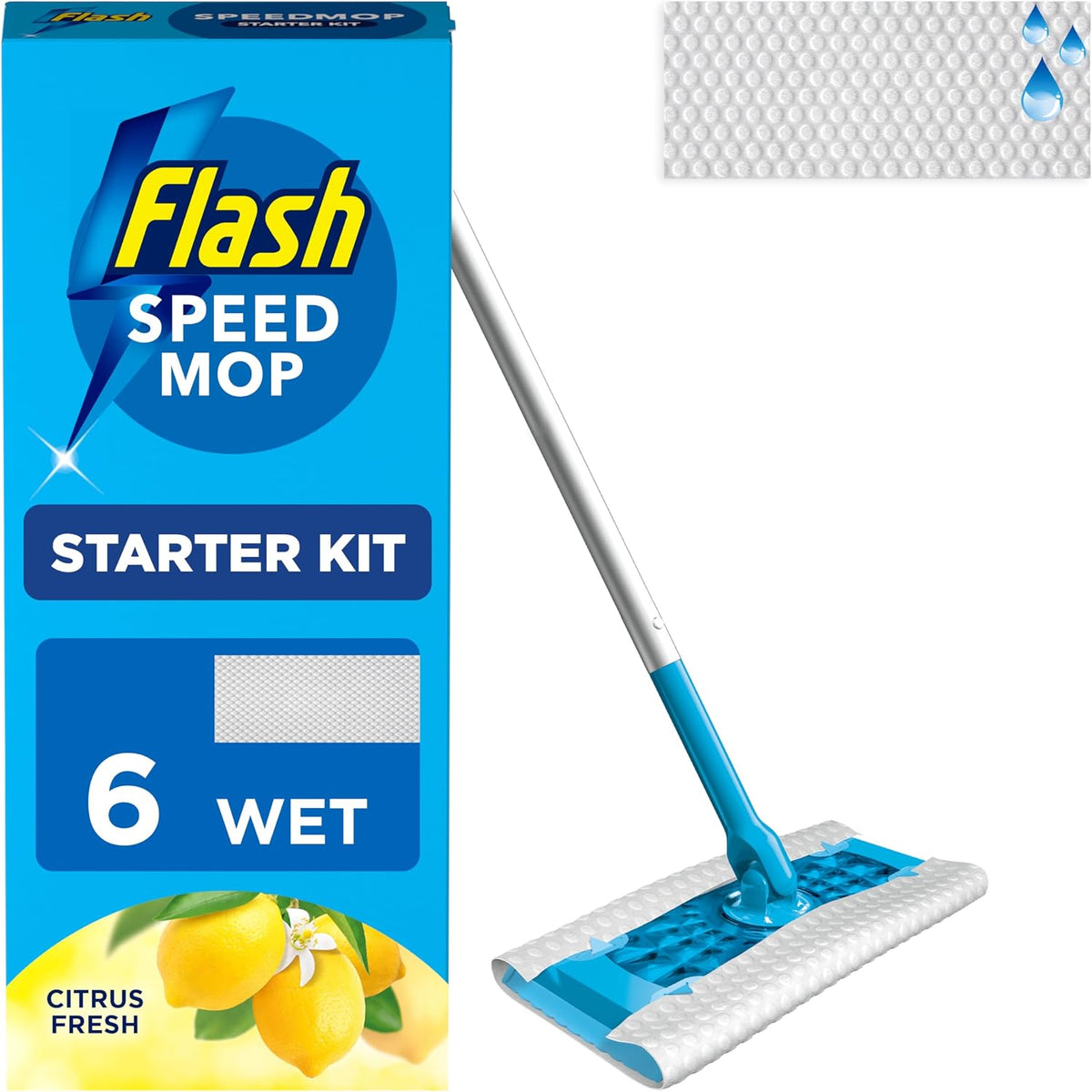 Flash Speedmop Wet Mop Floor Cleaner Starter Kit 1 Mop, 6 Wet Lemon Refills