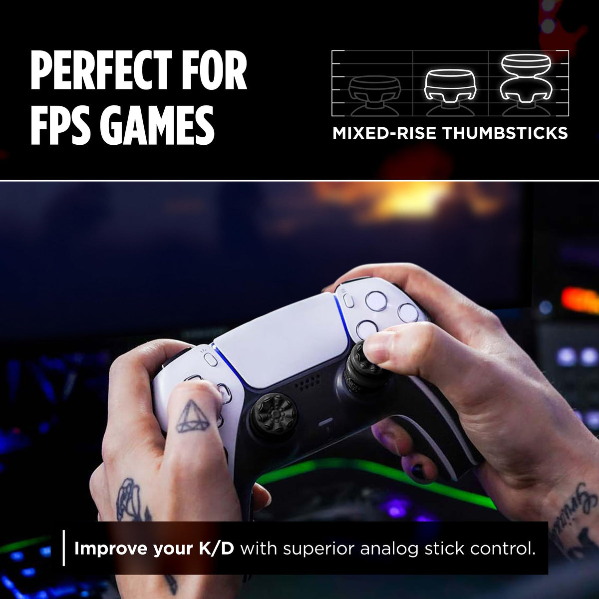 KontrolFreek FPS Freek Galaxy Black | The Original Performance Thumbsticks for PS5 & PS4 Controller | Increased Precision & Grip for FPS Games | 1 High-Rise, 1 Mid-Rise - Black