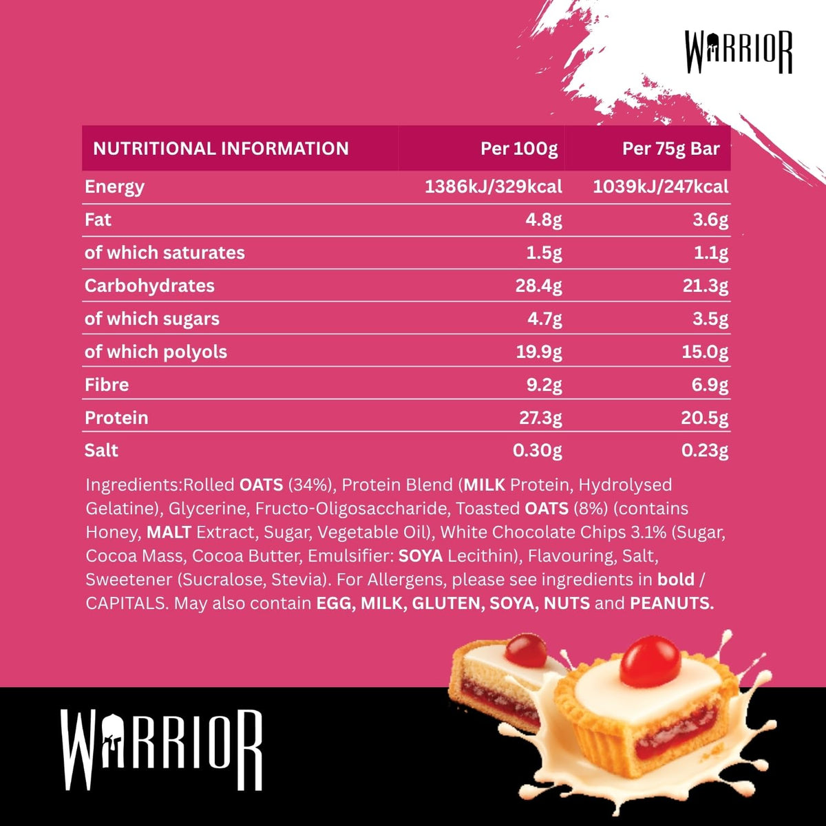 Warrior RAW Protein Bars 12 x 75g High Protein Oat Flapjack Snack