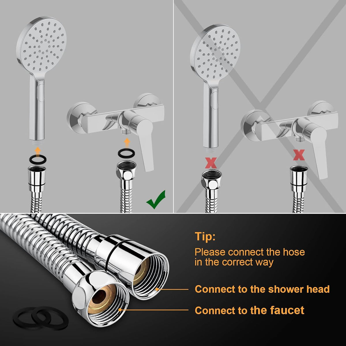 Ibergrif Shower Hose 1.7m, Stainless Steel Shower Pipe Replacement Hose