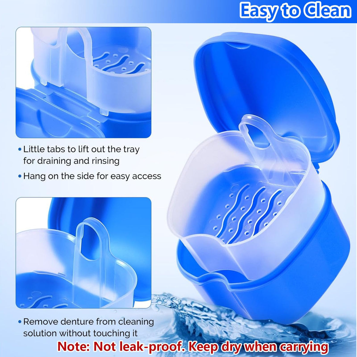 chenqi Retainer Cup Holder Mouthguard Cleaning Case with Strainer Basket, Denture Bath Box Storage Cup Holder for Travel Cleaning