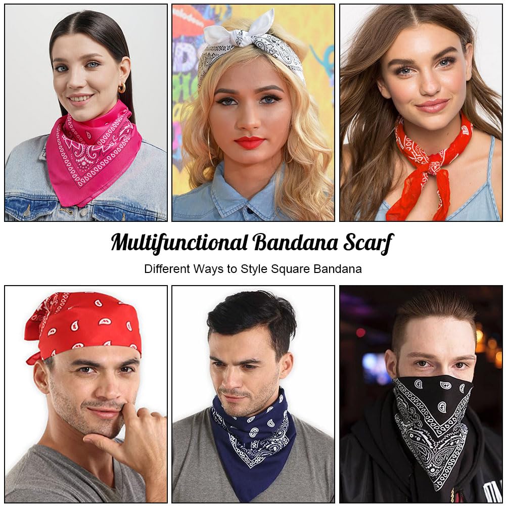 Aomig Bandana Head Scarf for Men and Women, Stylish Cowboy Headband Handkerchief, Multi-purpose Hair Scarf Paisley Print Unisex Headwraps, Bib Party Face Covering Headwear for Motorcycling