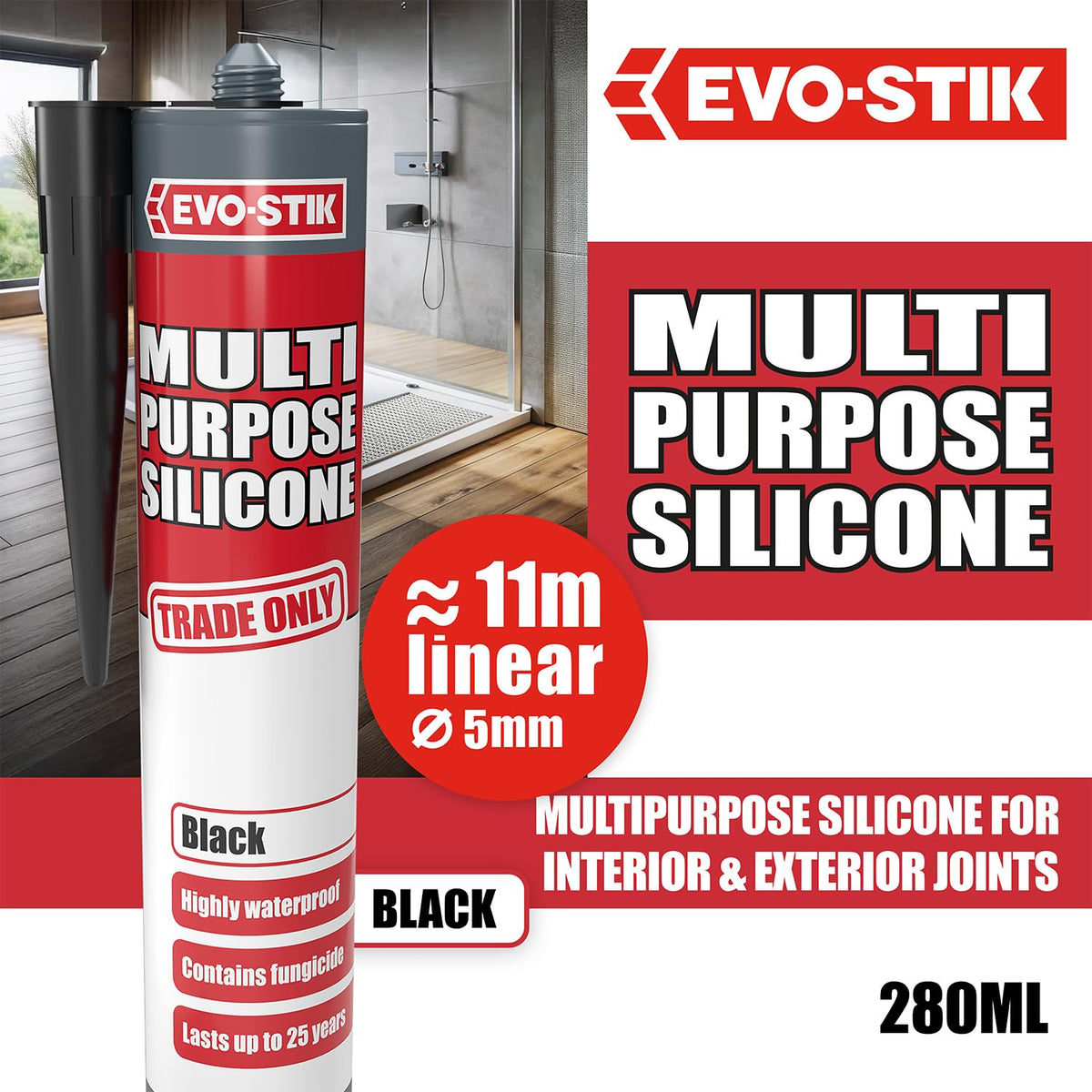 EVO-STIK Multipurpose Silicone Sealant Clear - Waterproof - Mould Resistant