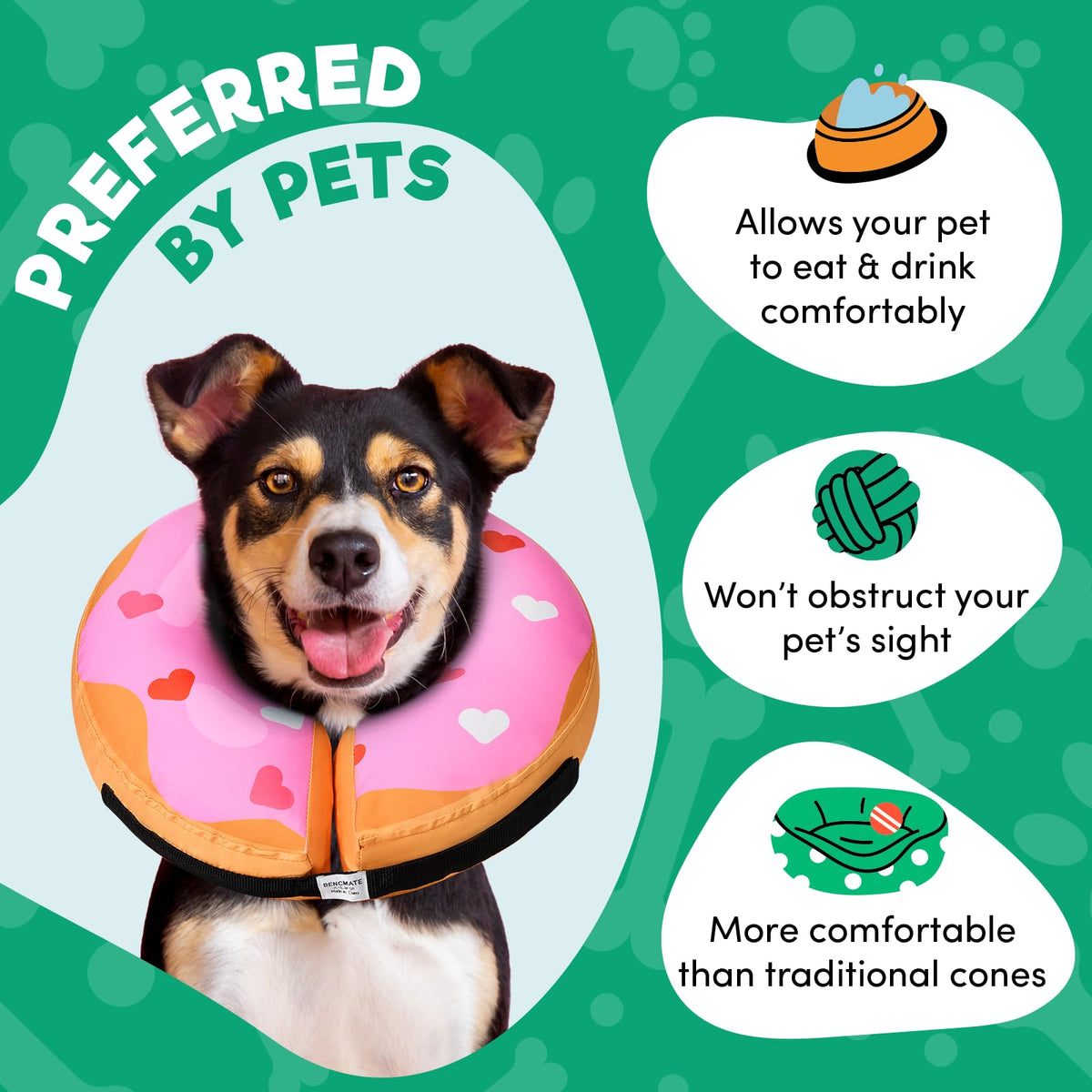 BENCMATE Protective Inflatable Collar for Dogs and Cats - Soft Pet Dog Cone Recovery Collar Does Not Block Vision E-Collar Blue-L
